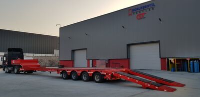 GT LOWBED SEMI TRAILERS which is knows also low loader and can carry heavy loads , excavators , construction machines, transformer, generator , cranes , caravans , army tanks and different kind of big machines. Lowbed Semi Trailers can be produced between 2 axles to 8 axles and loading capacity starting from 20 Tons to 180 Tons , rear or front loading Lowbed Trailers and platform as customer demand with different kind of specification according to demand. Self steering axles, hydraulic auto remote control axles, pool type chassis, Low bed Trailers hydraulic ramp, platform type chassis can be used in different kind of Low bed trailer